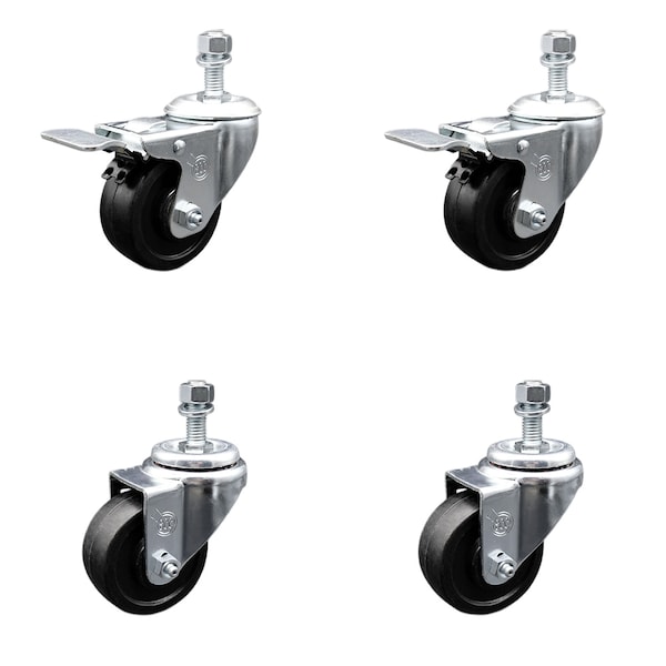 Service Caster 3.5 Inch SS Soft Rubber 1/2 Inch Threaded Stem Caster Total Lock Brake SCC, 2PK SCC-SSTSTTL20S3514-SRS-121315-2S2 - main